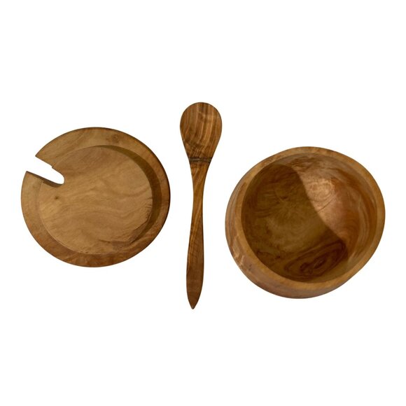 Sur La Table Olive Wood Sauce Pot Or Sugar Bowl With Matching Spoon - Picture 5 of 8